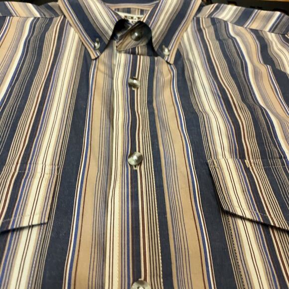 ELY CATTLEMAN Shirt Mens‎ Large Button Up Striped Long Sleeve Blue White - Picture 1 of 3